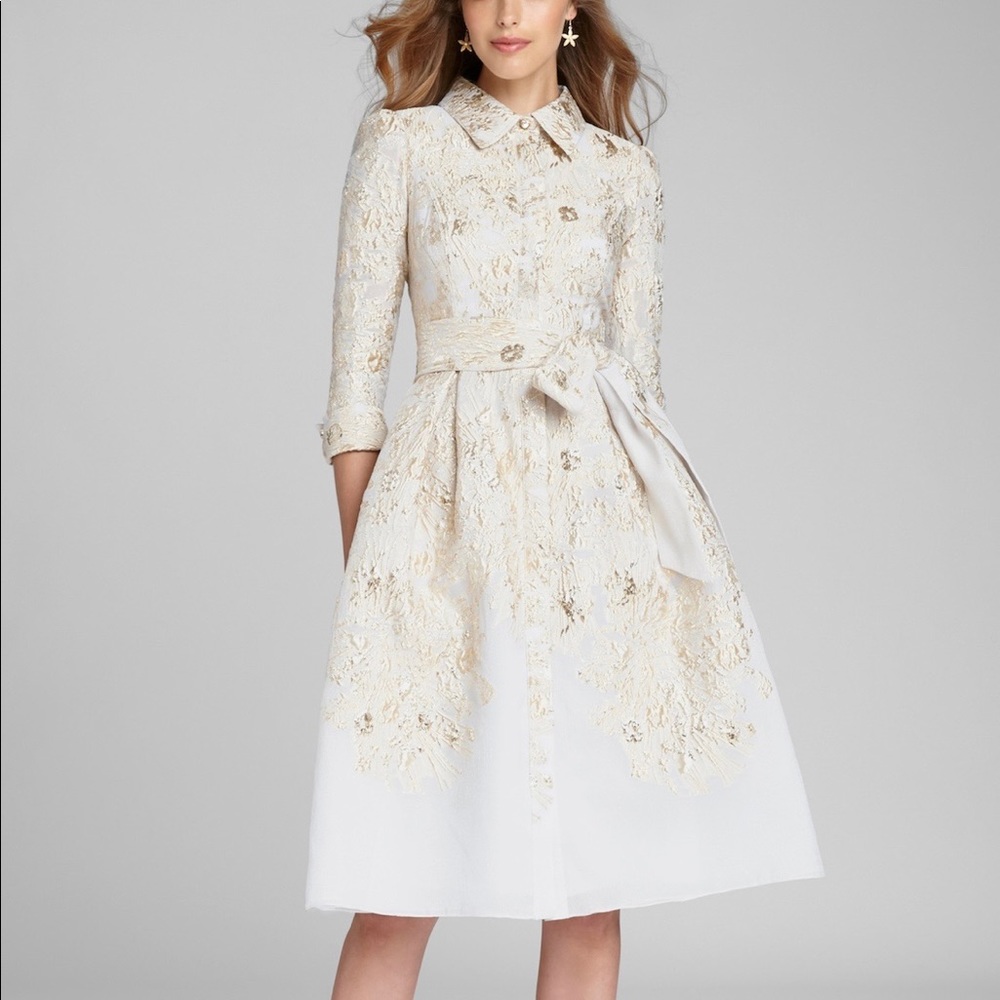 Size 8- Teri Jon by Rick Freeman- Gold & White Cocktail Dress